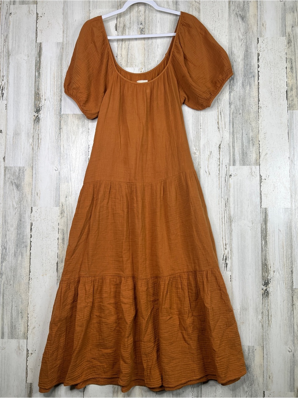 Women’s Maxi Dress in Rust with Puff Sleeves